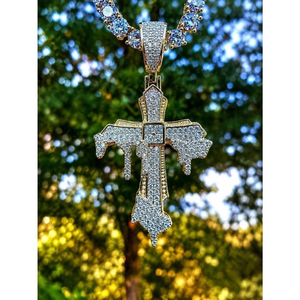 Simulated Diamond Drip Cross Pendant